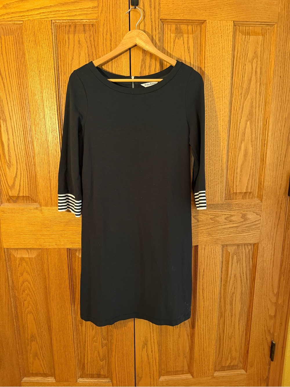 Tommy Bahama Black Midi Dress with Striped Cuffs